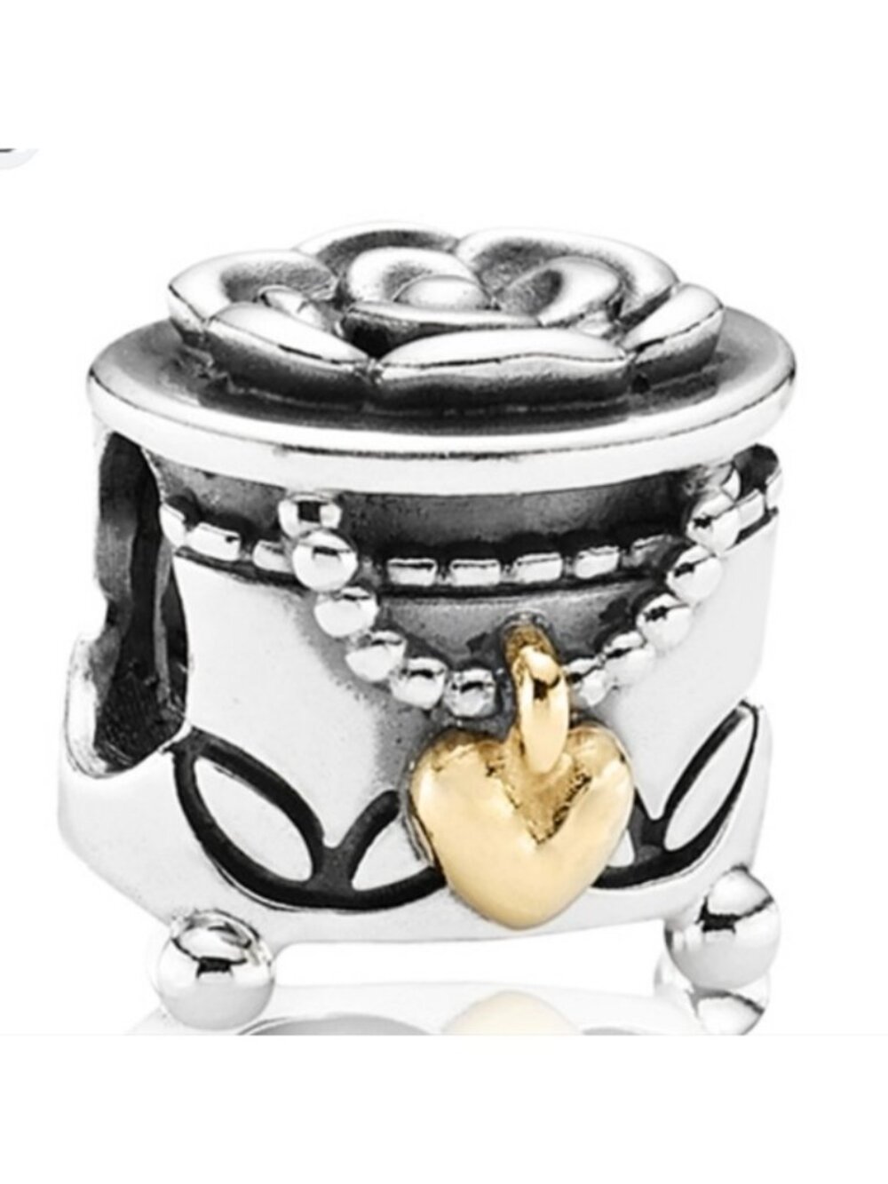 Pandora Retired Sterling Silver and 14K Gold Pandora's Box Bead - 791019